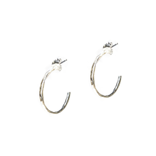 Silver thin hammered hoop earrings - medium.