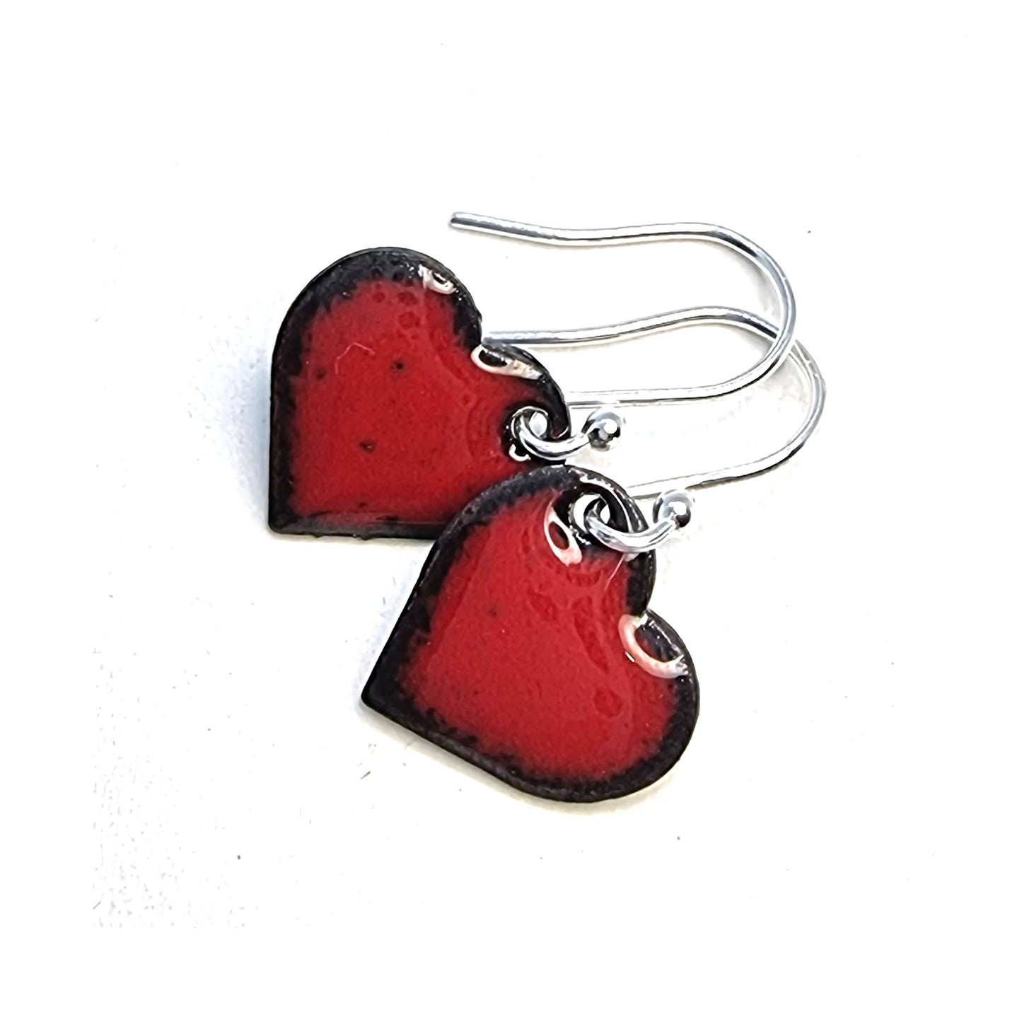 Red enamel heart drop earrings