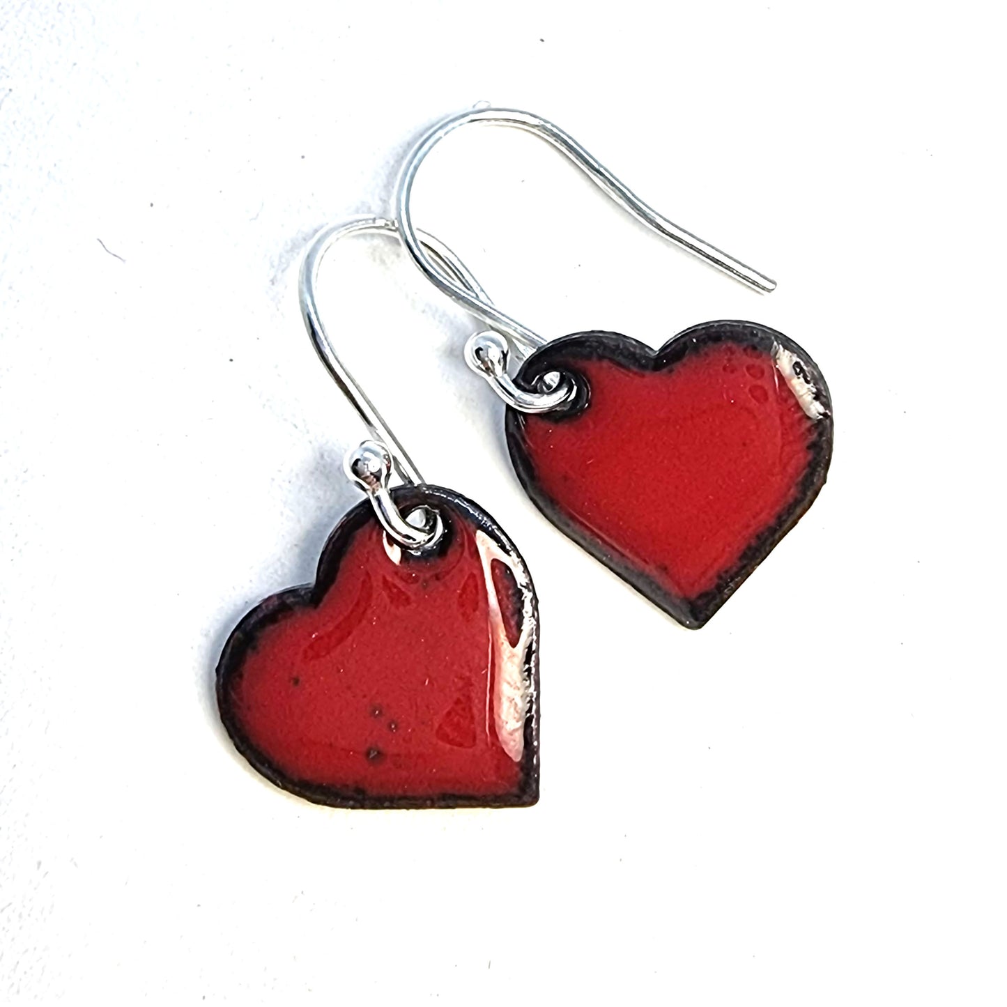 Red enamel heart drop earrings