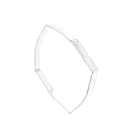 Silver hammered bangle with a round and square profile.