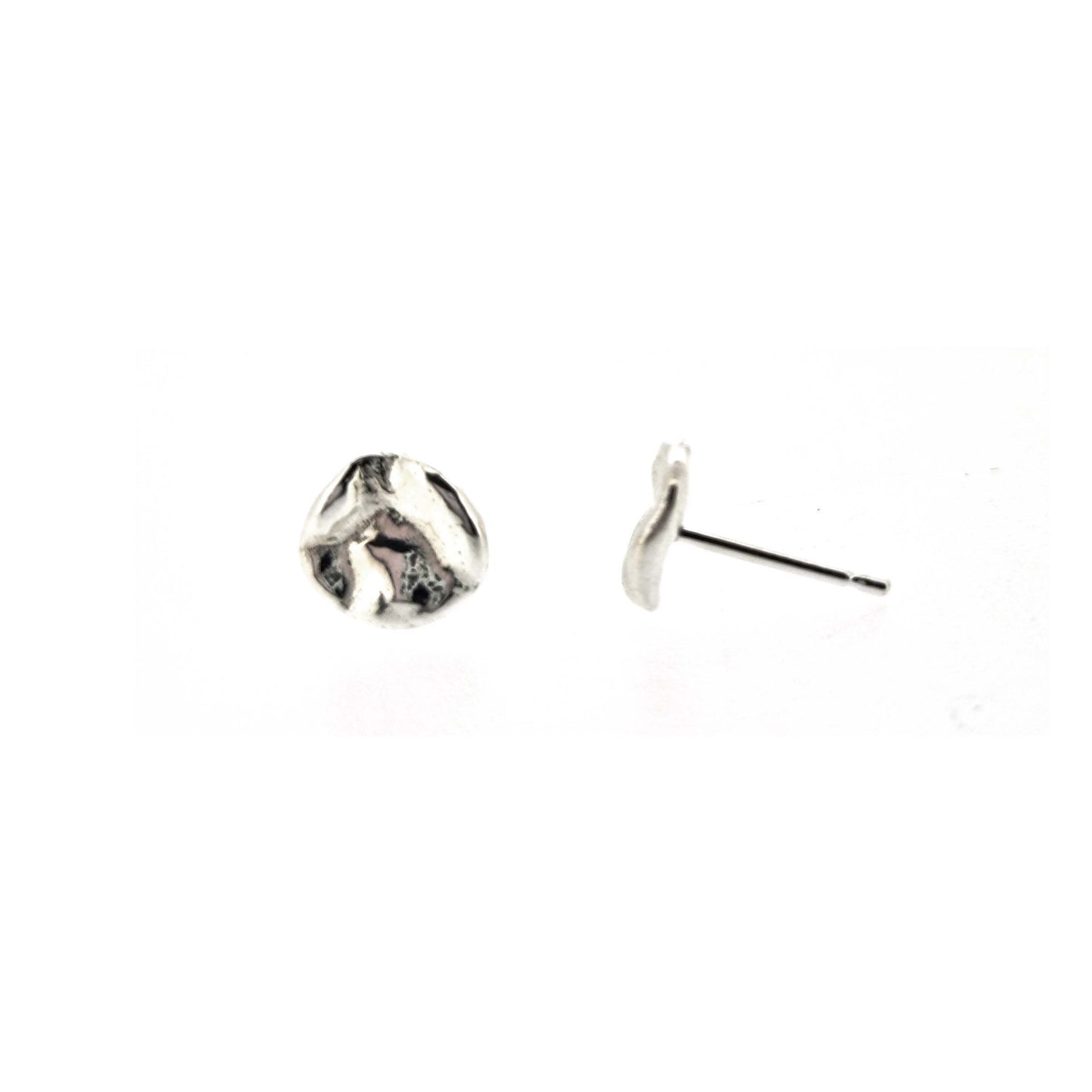 Silver round textured stud earrings