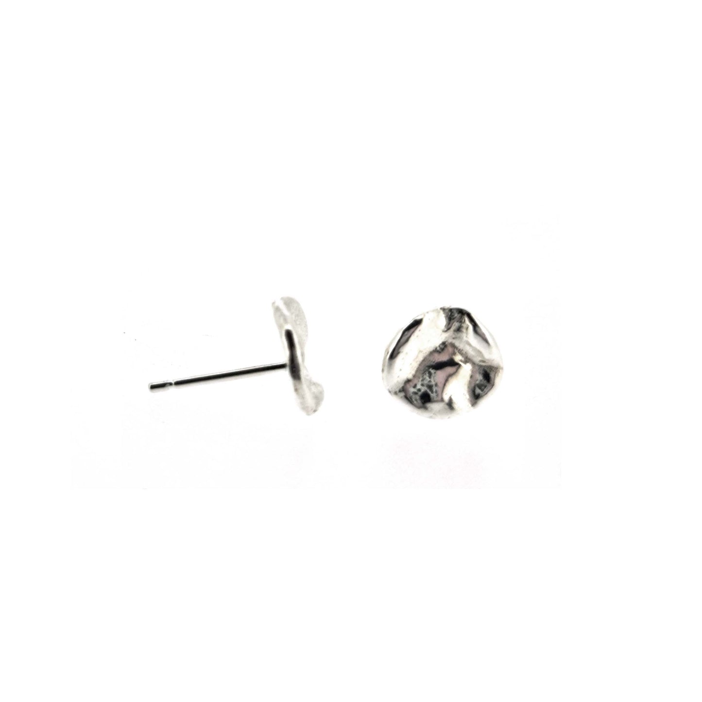 Silver round textured stud earrings