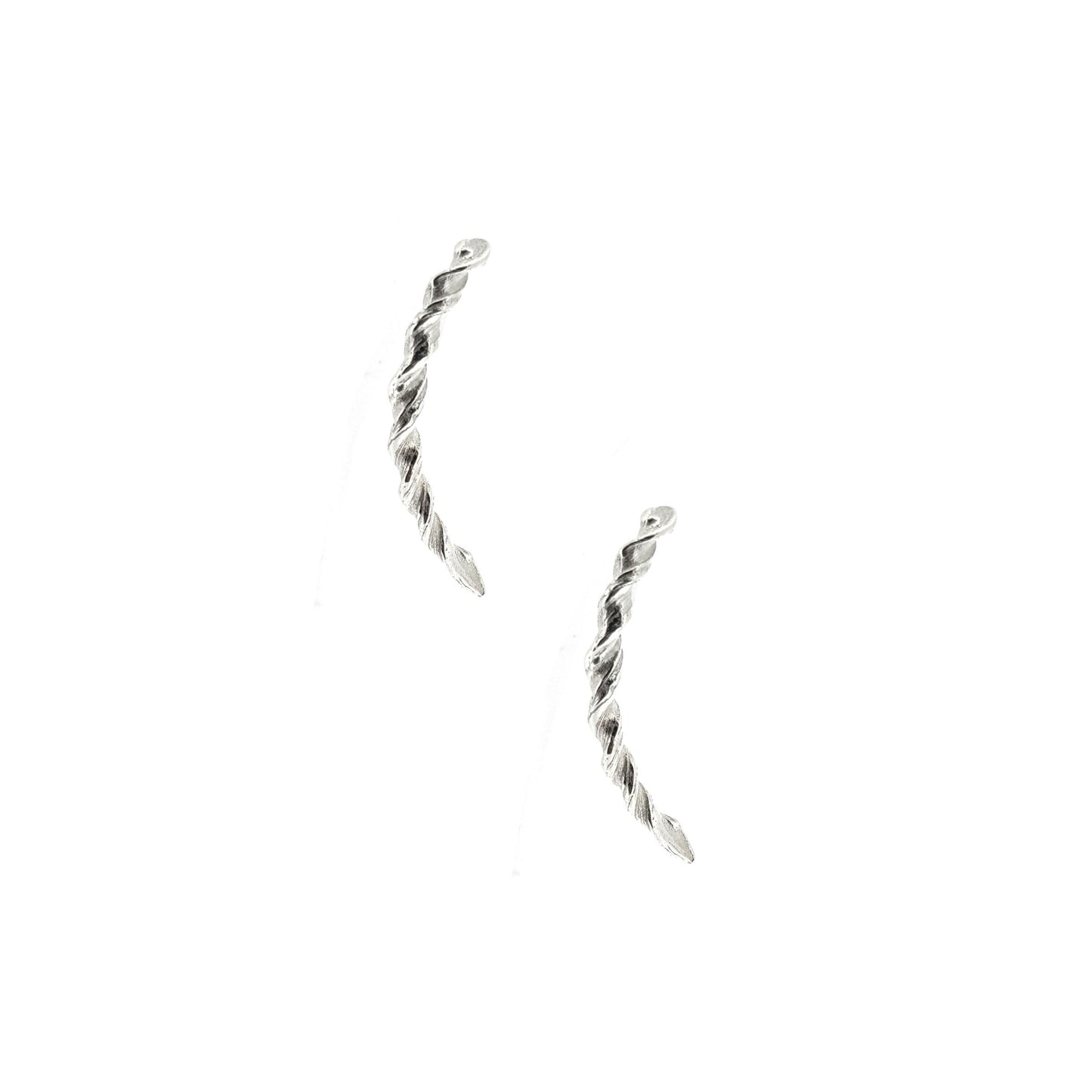 Silver twist curved drop earrings with post fitting.