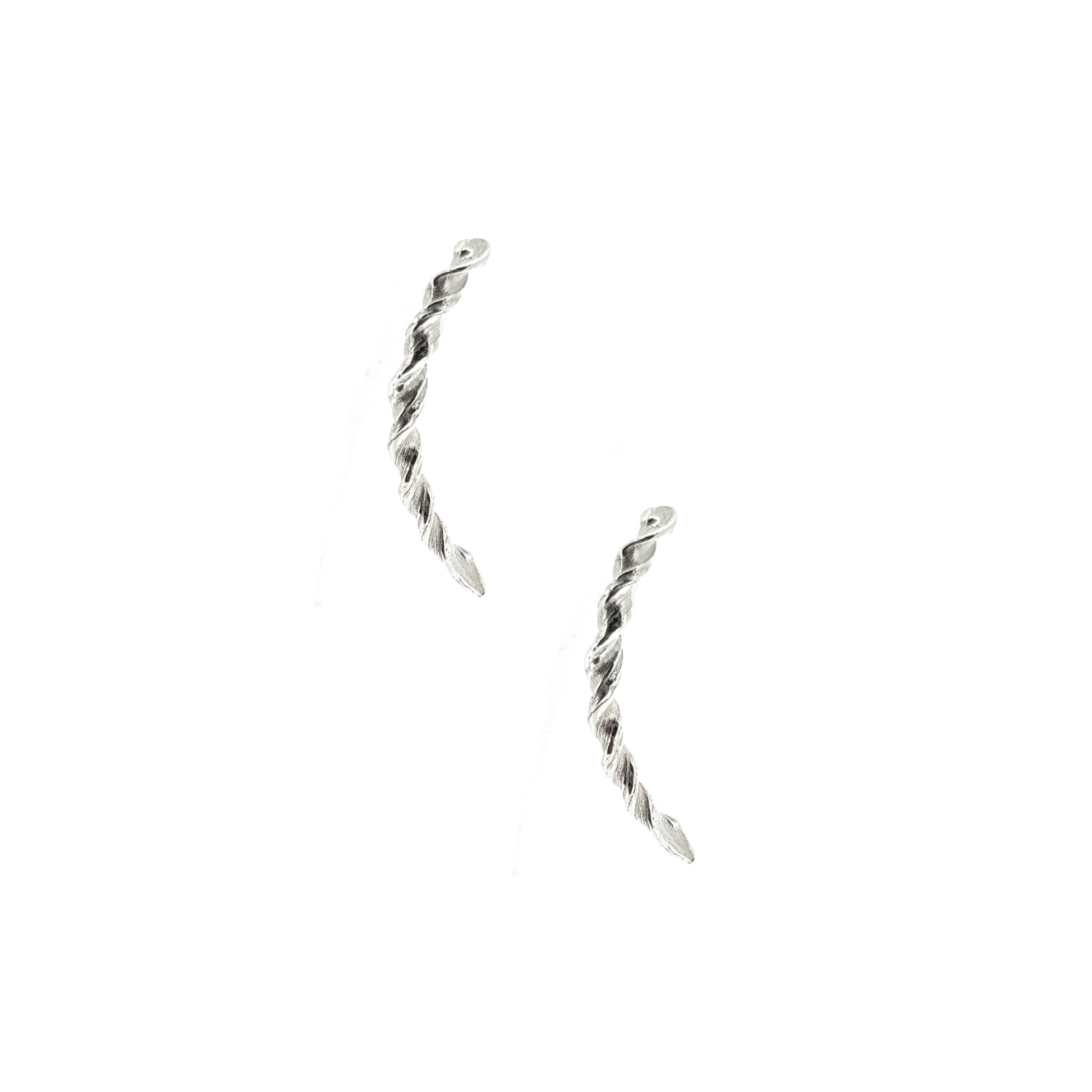 Silver twist curved drop earrings with post fitting.