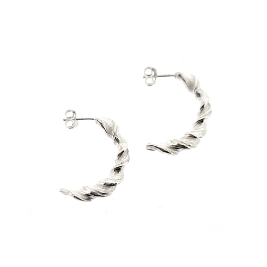 Silver twist half hoop earrings