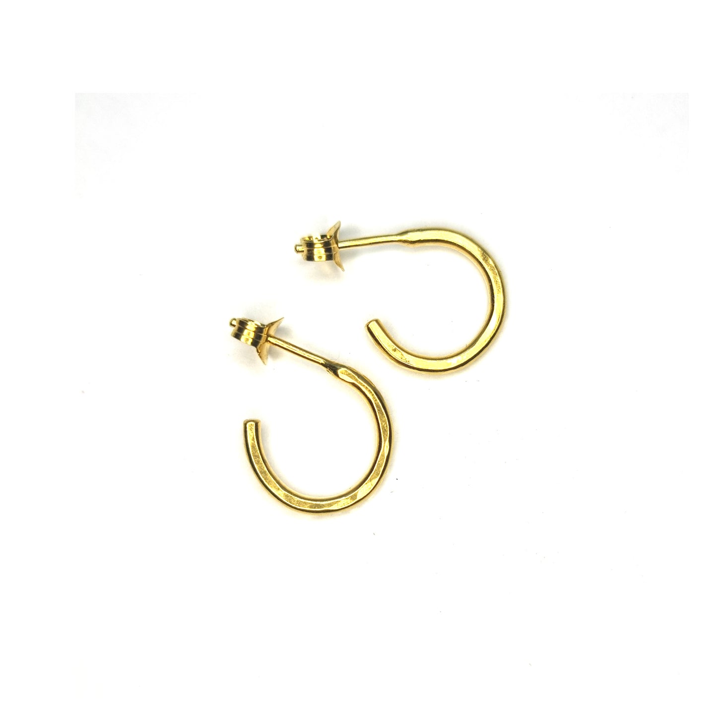 Yellow gold vermeil thin hammered hoop earrings, small.
