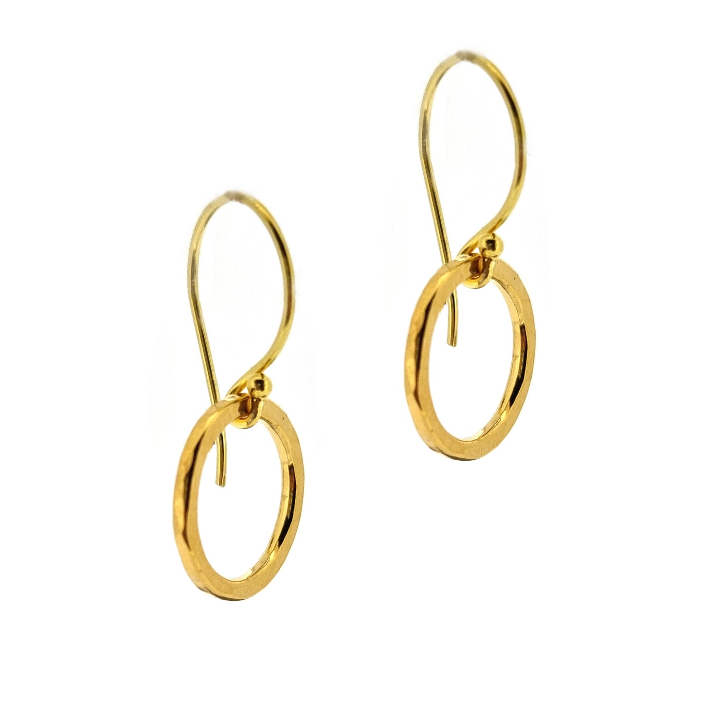 Yellow gold vermeil hammered open circle drop earrings. Small