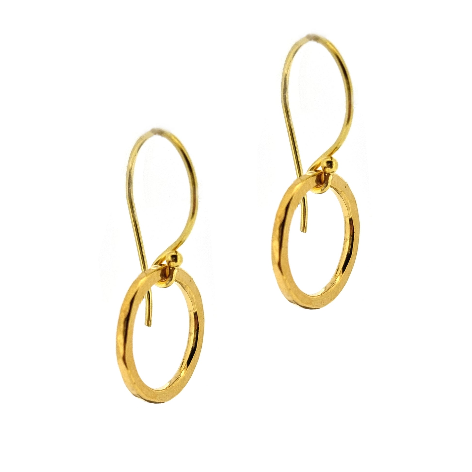 Yellow gold vermeil hammered open circle drop earrings. Small
