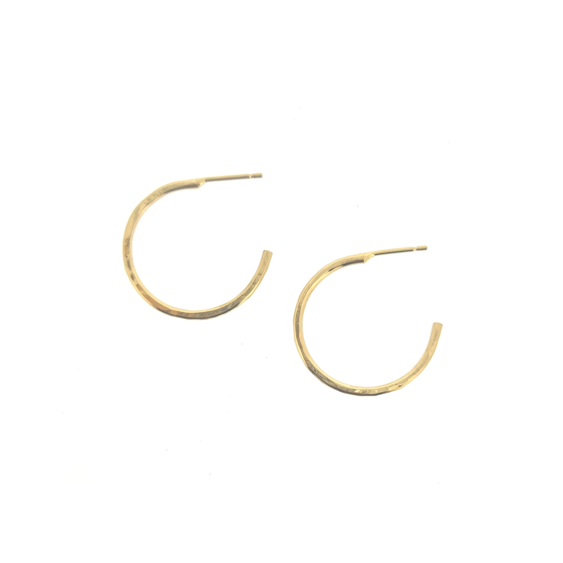 Yellow gold vermeil thin hammered hoop earrings, large.