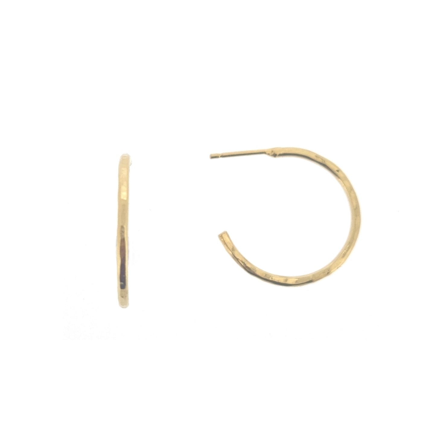 Yellow gold vermeil thin hammered hoop earrings, medium.