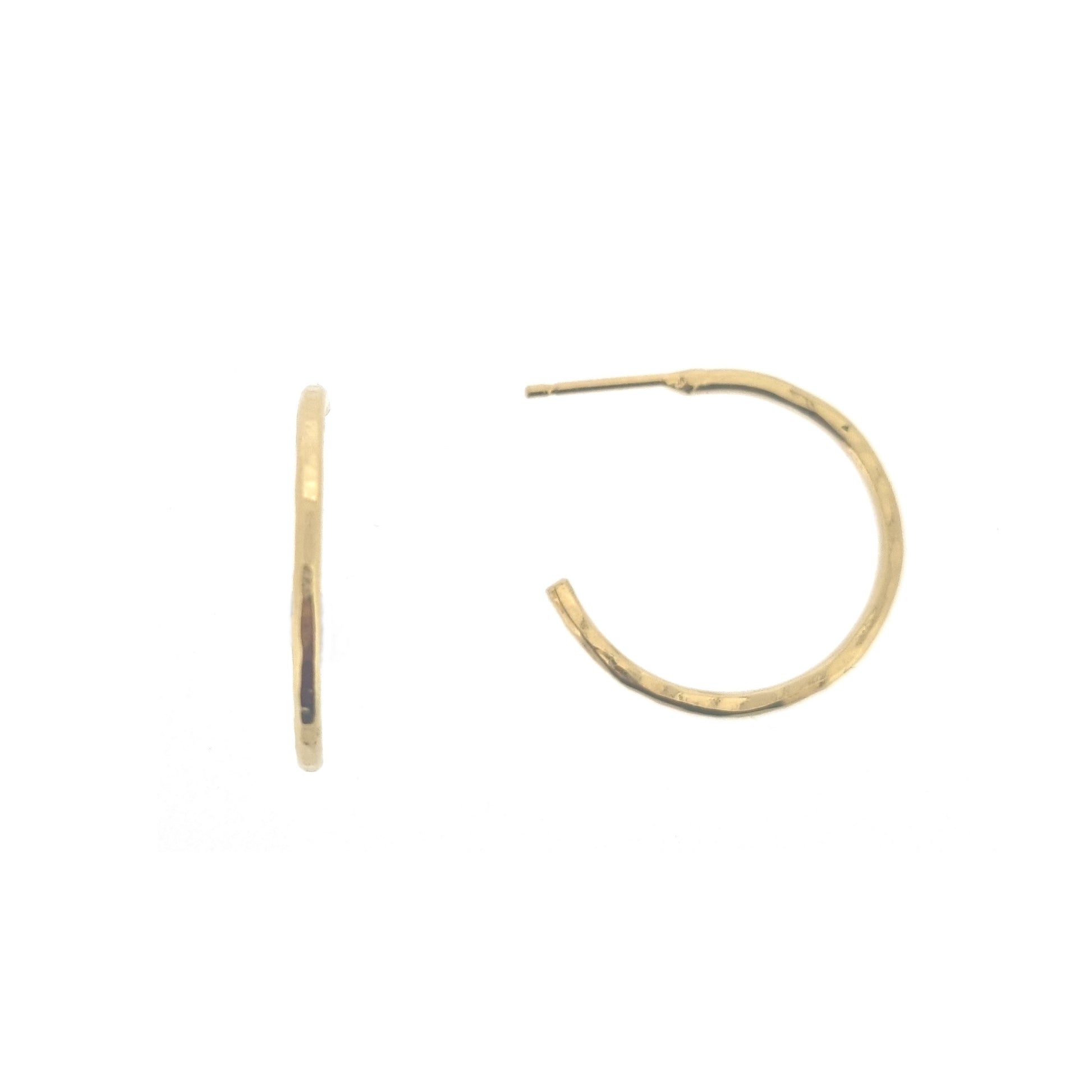 Yellow gold vermeil thin hammered hoop earrings, medium.