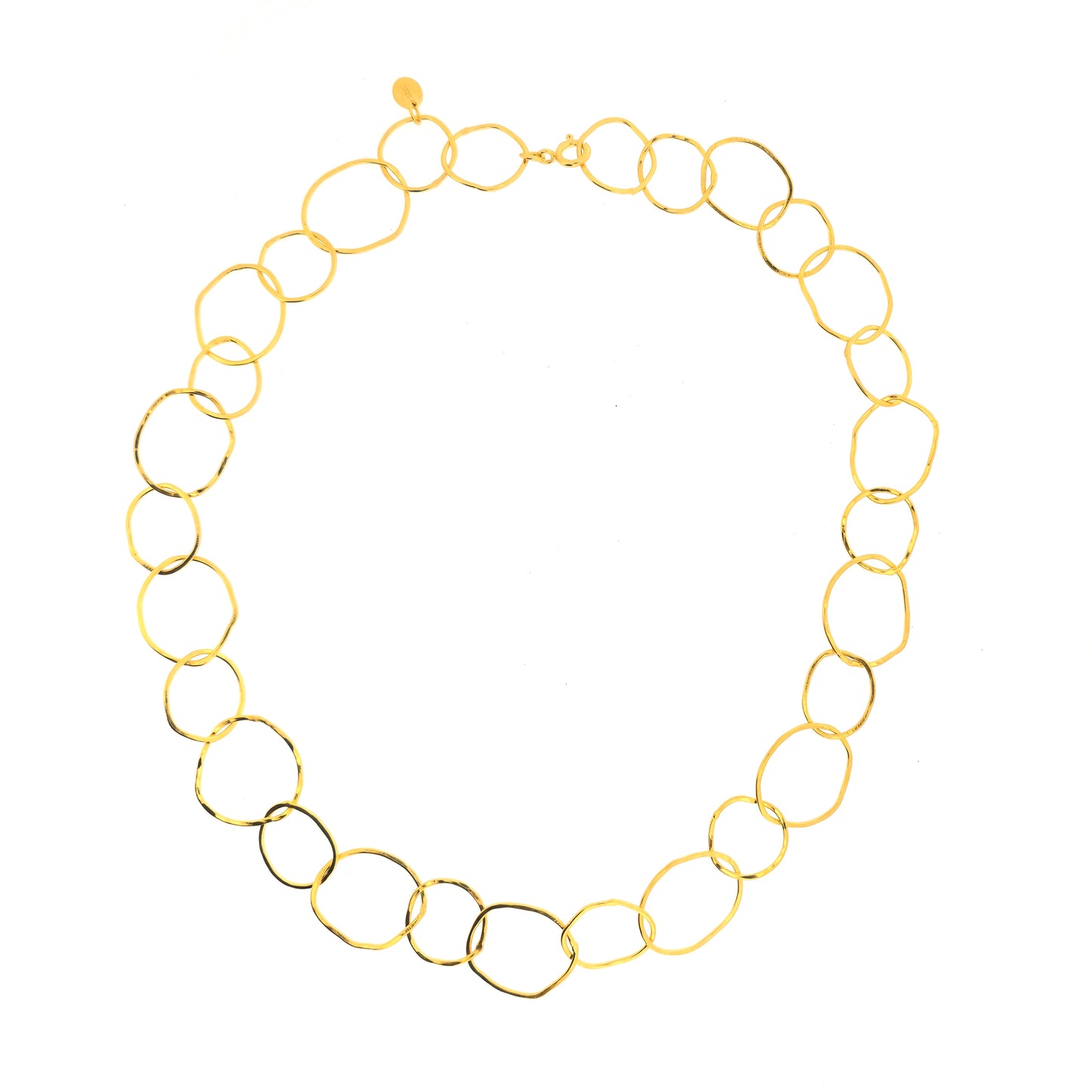 A yellow gold vermeil chain necklace with organic style circular links.