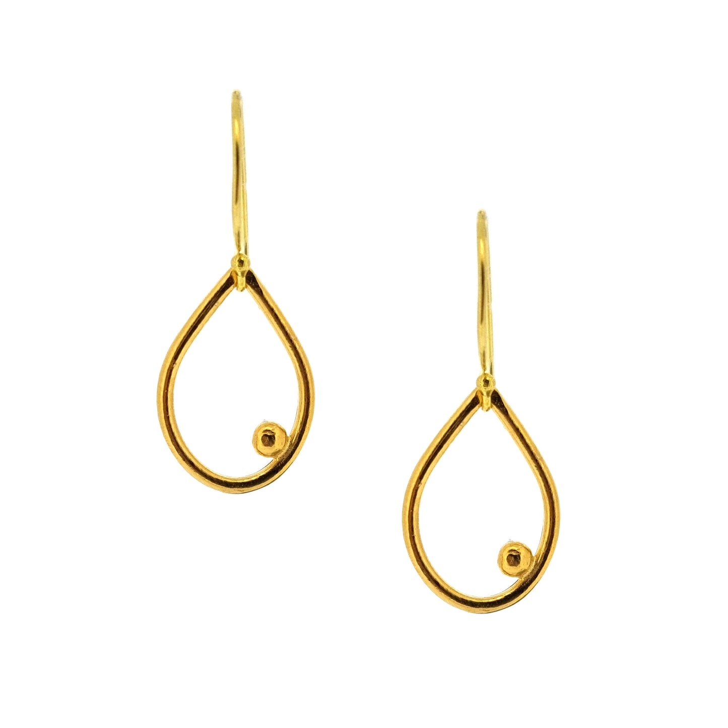 Yellow gold vermeil open teardrop with off-center ball drop earrings. Large