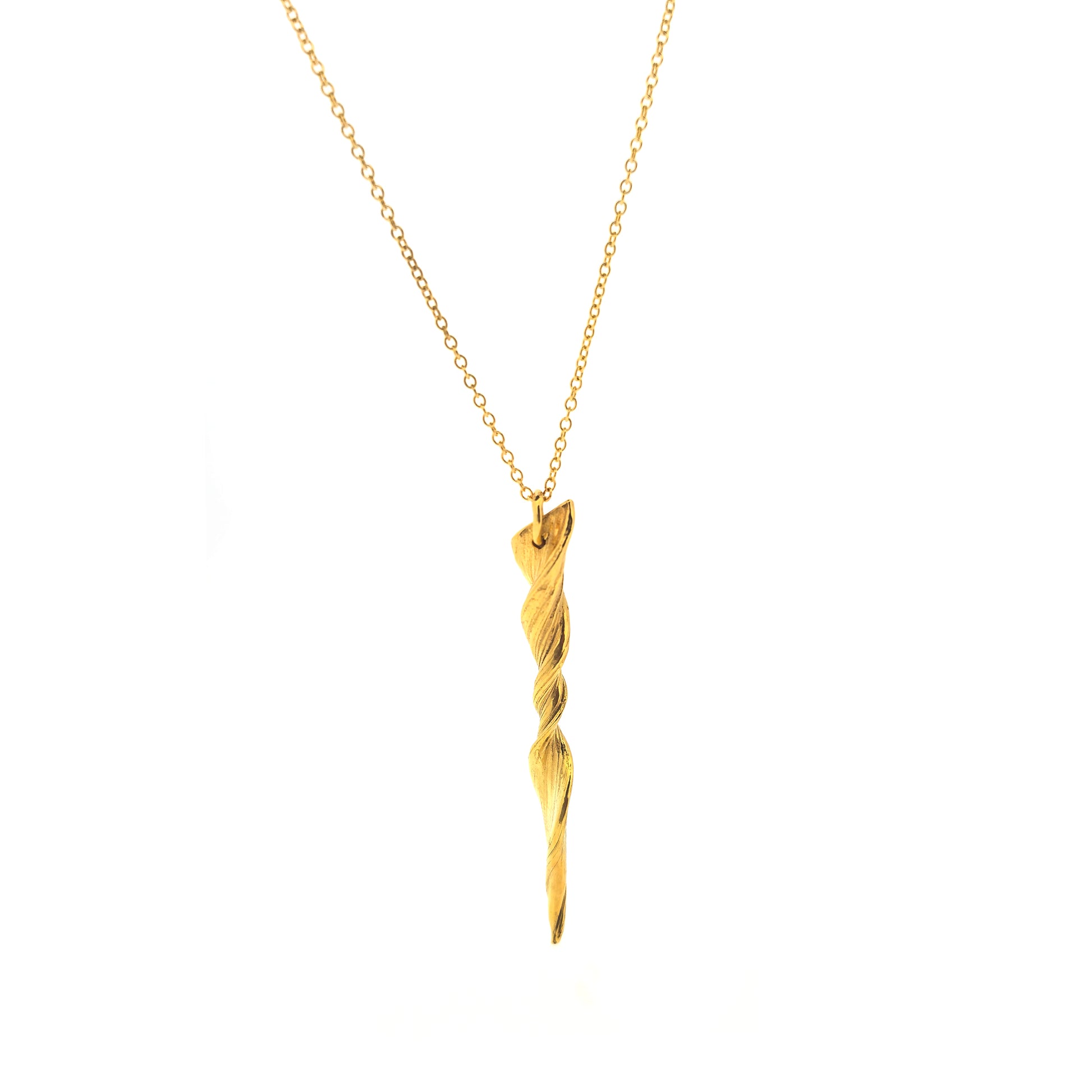 A yellow gold vermeil twist pendant suspended on a yellow gold vermeil chain.