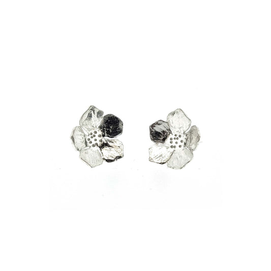Silver five petal flower stud earrings