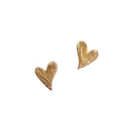 9ct yellow gold asymmetrical patterned stud earrings