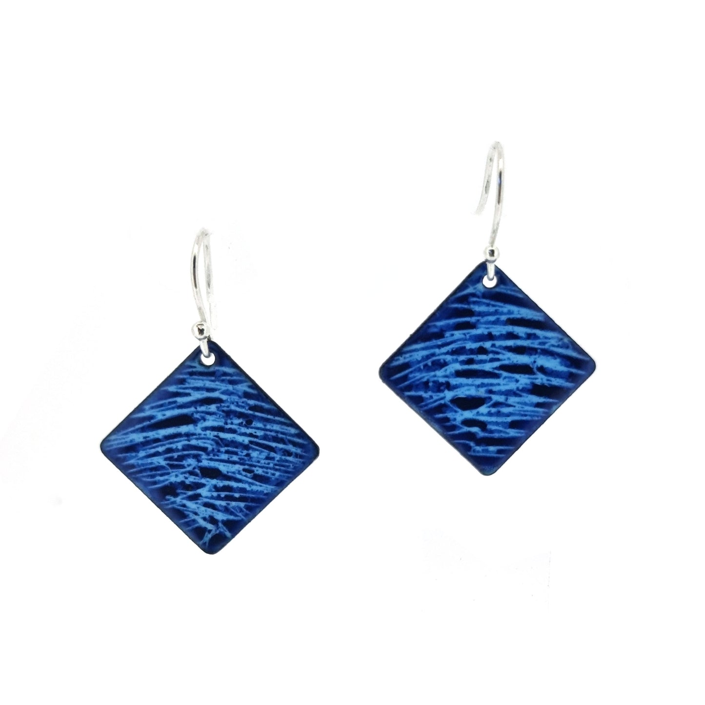 Blue enamel Firework square drop earrings