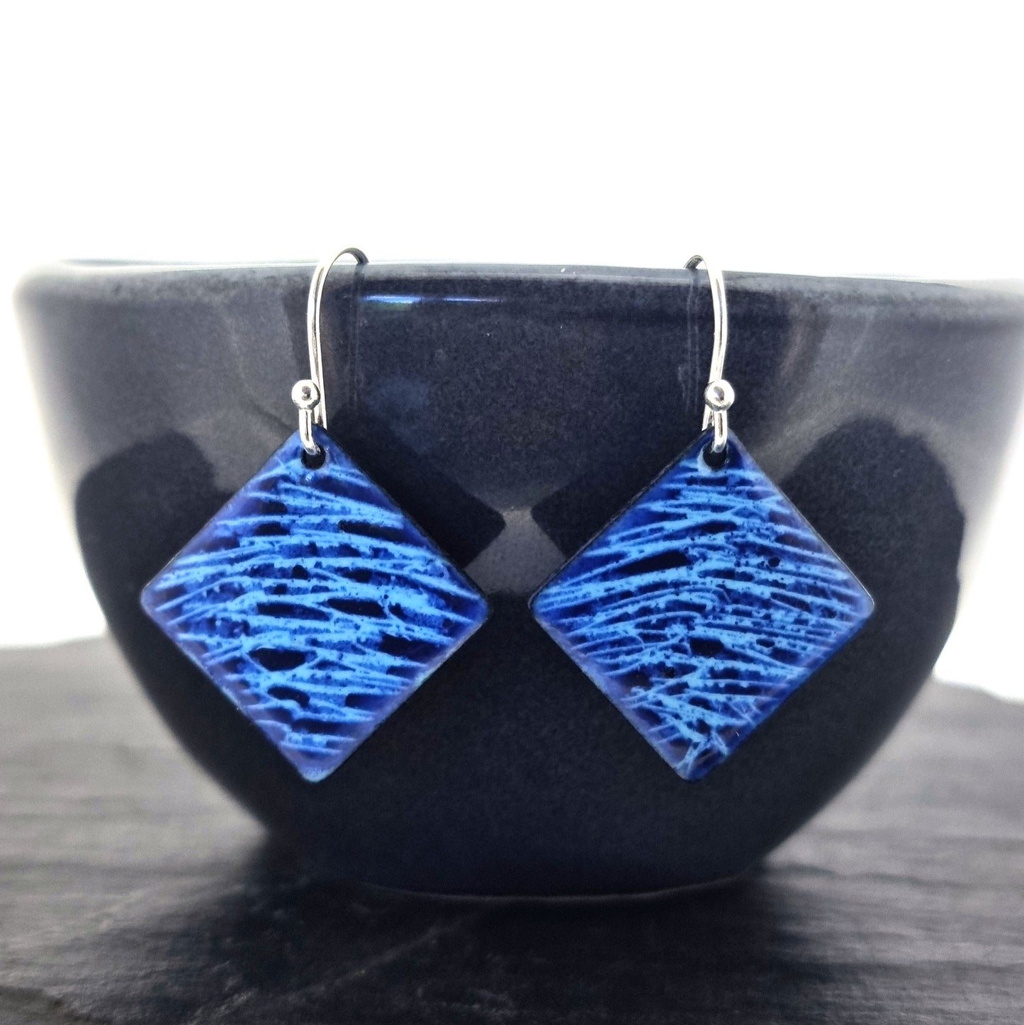 Blue enamel Firework square drop earrings