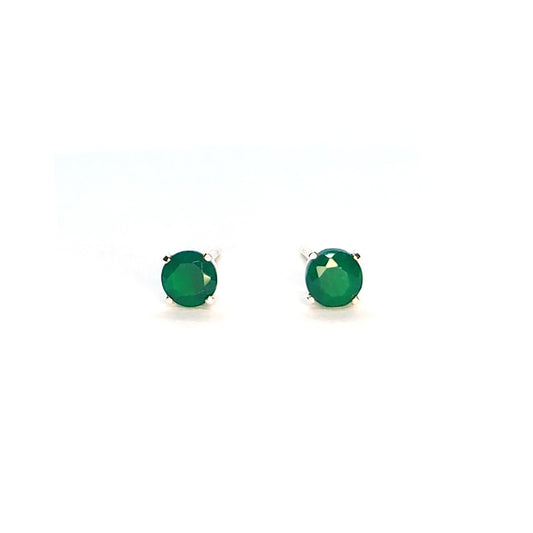Silver 4 claw stud earrings with faceted green agate gemstones.