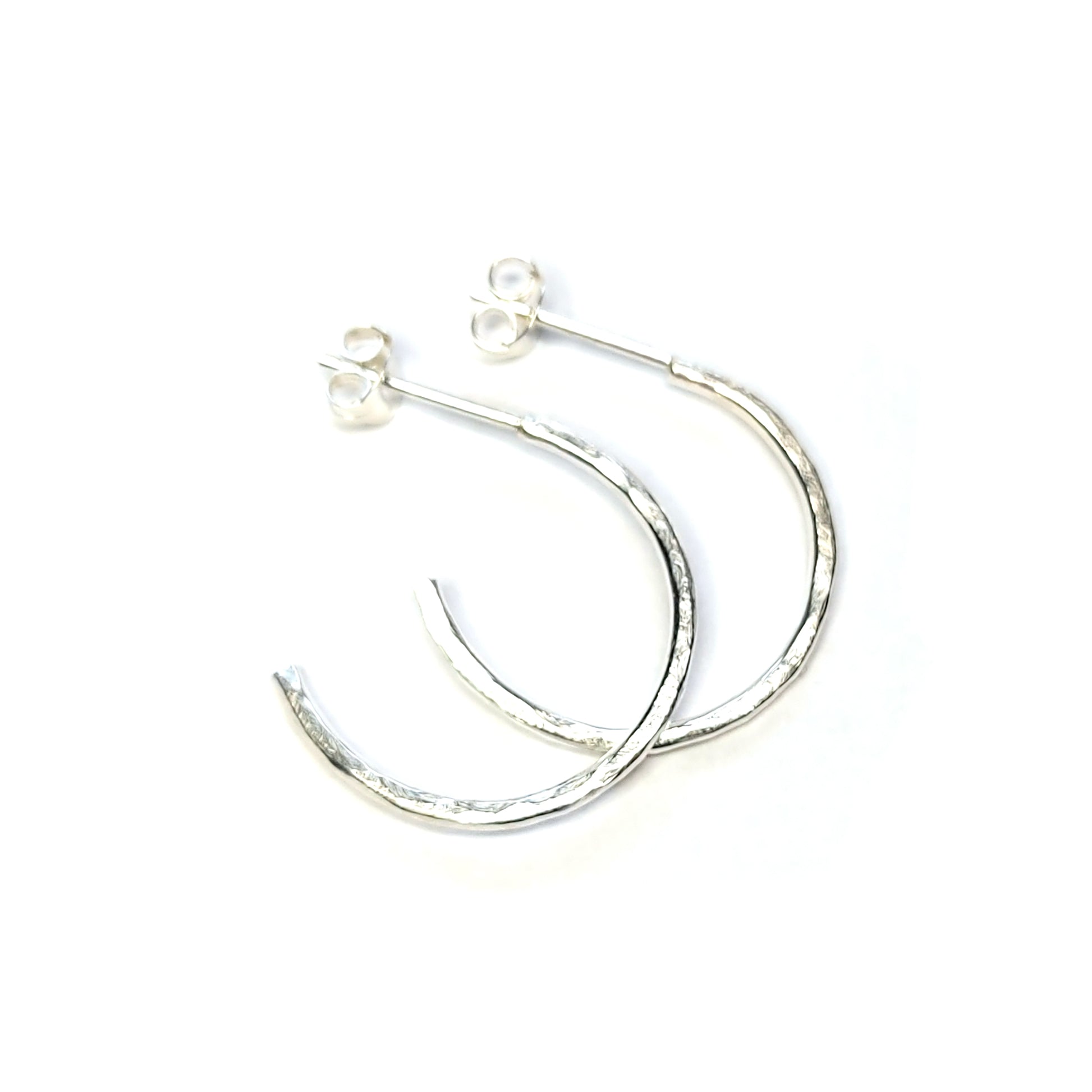 Silver thin hammered hoop earrings - medium.