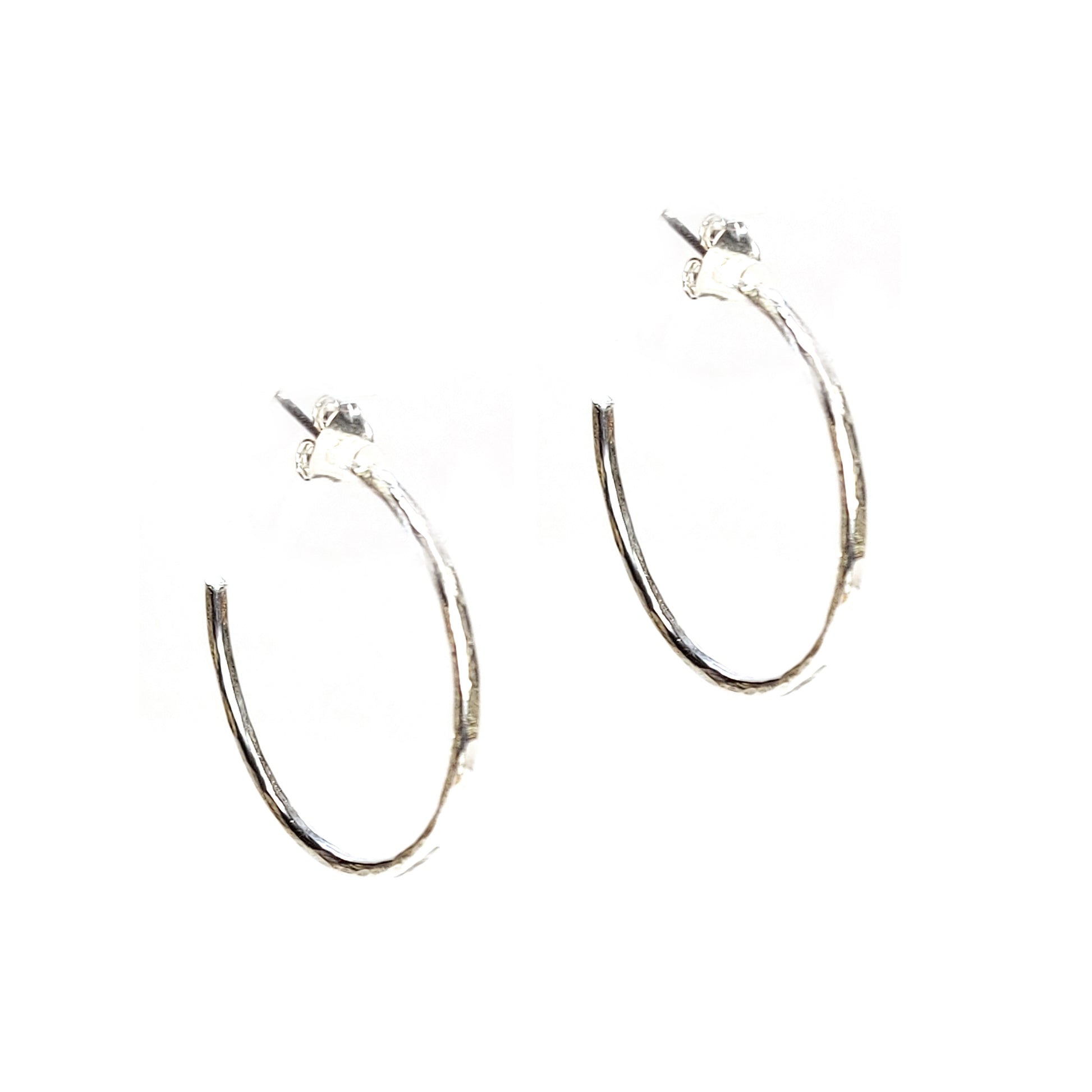Silver thin hammered hoop earrings - large.