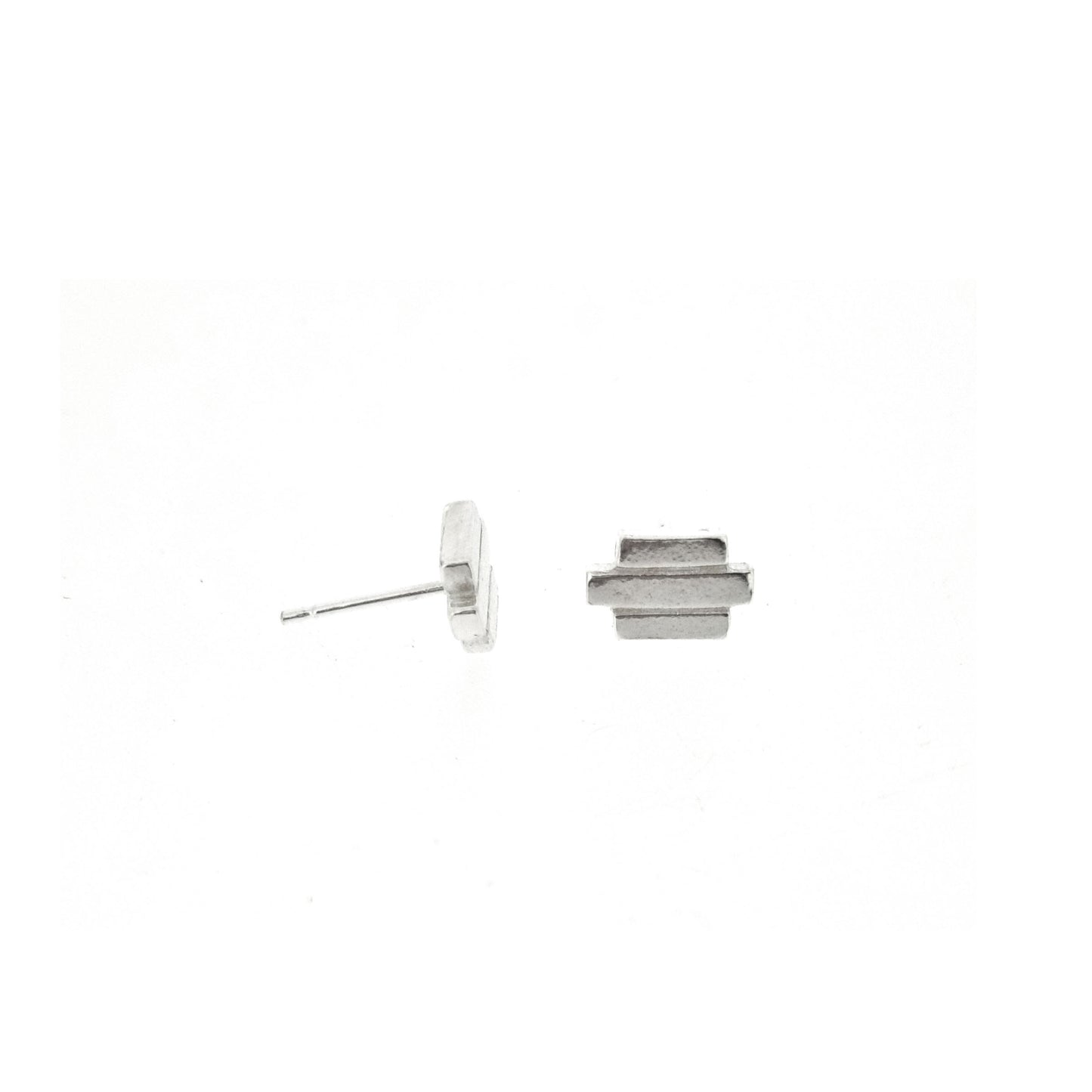 Silver Art Deco style stud earrings featuring 3 lines of silver.