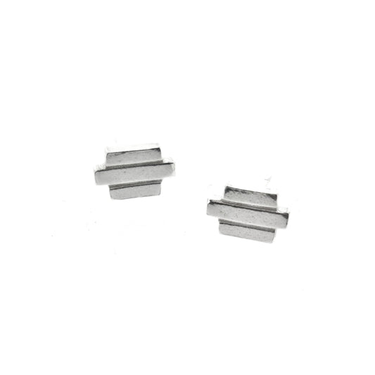 Silver Art Deco style stud earrings featuring 3 lines of silver.