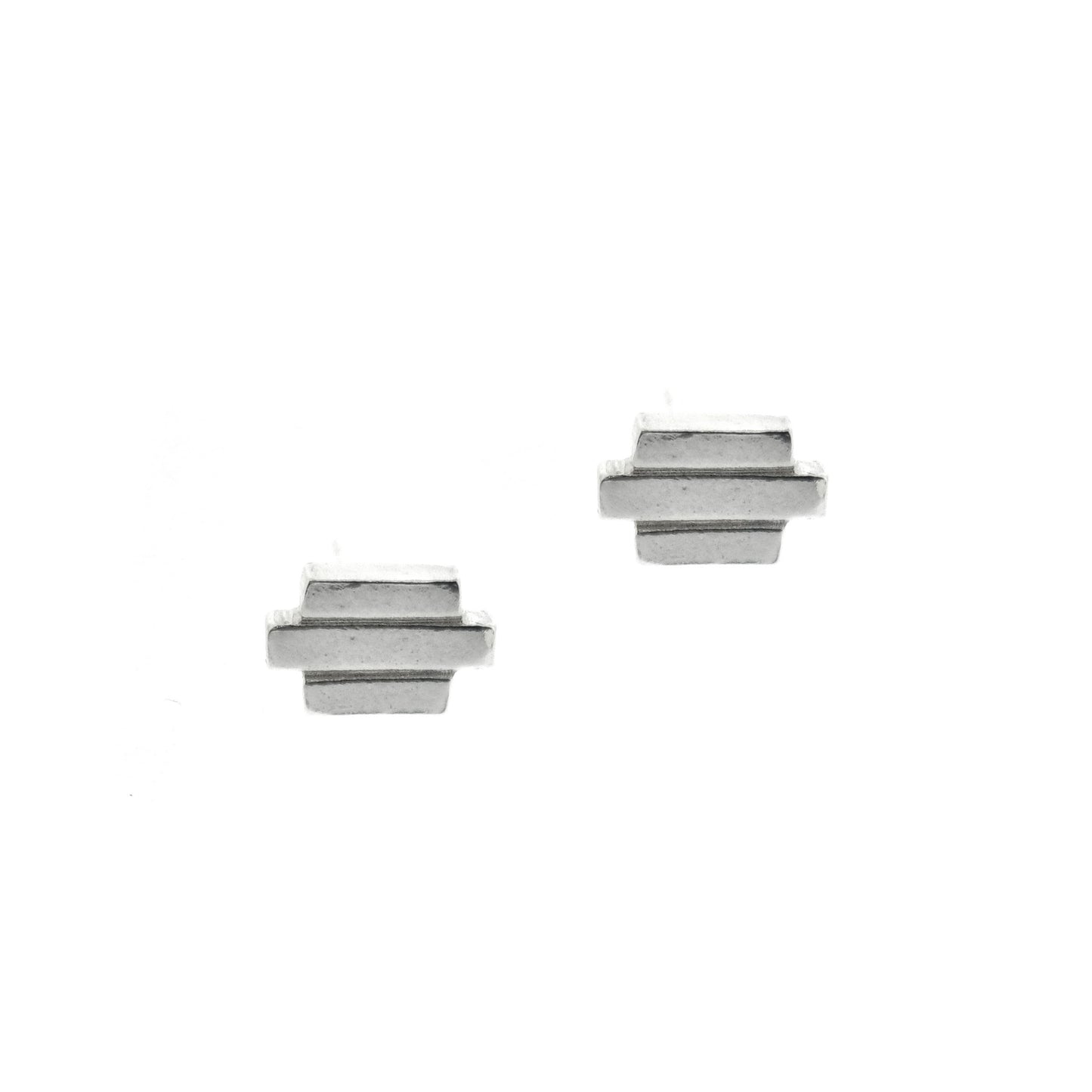 Silver Art Deco style stud earrings featuring 3 lines of silver.