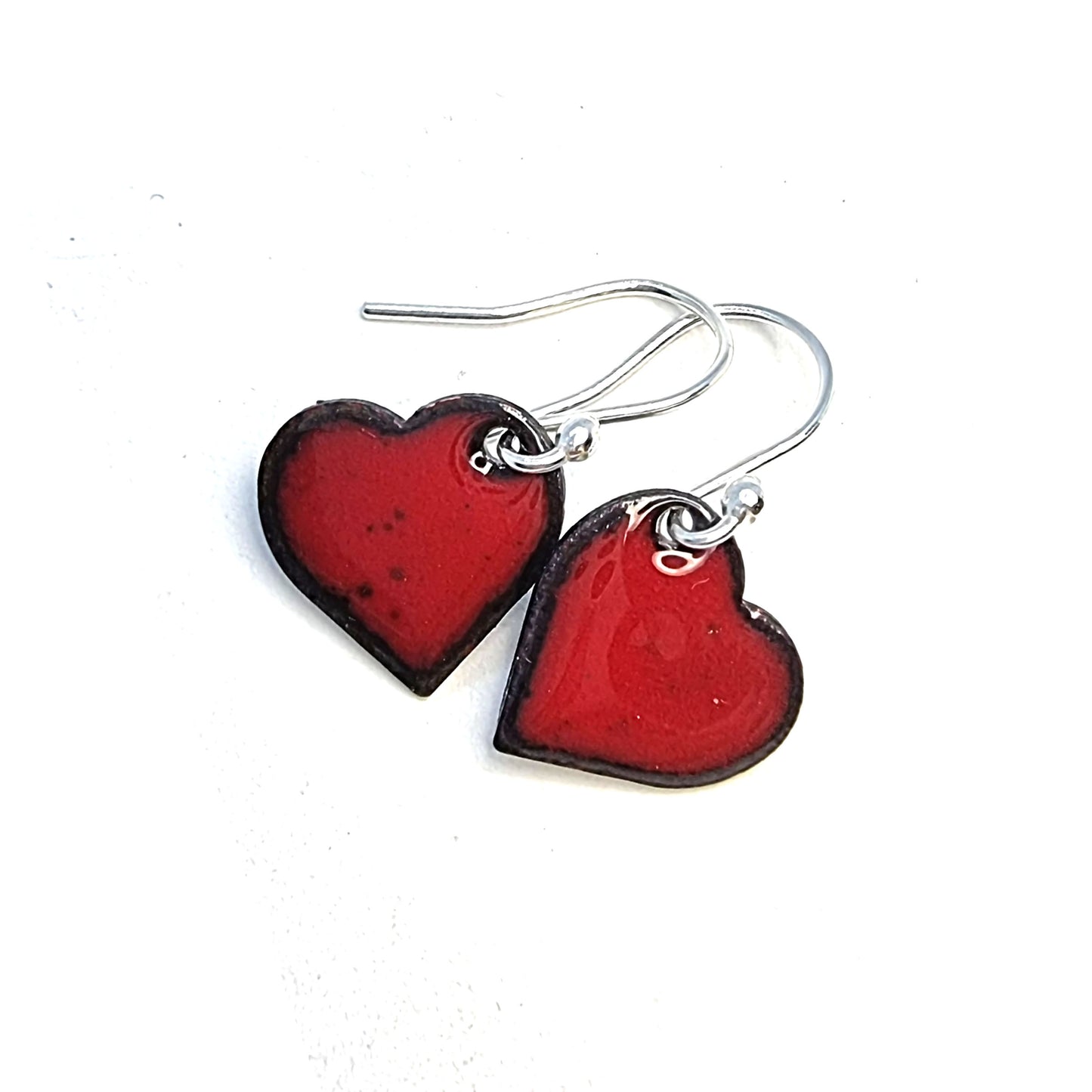 Red enamel heart drop earrings