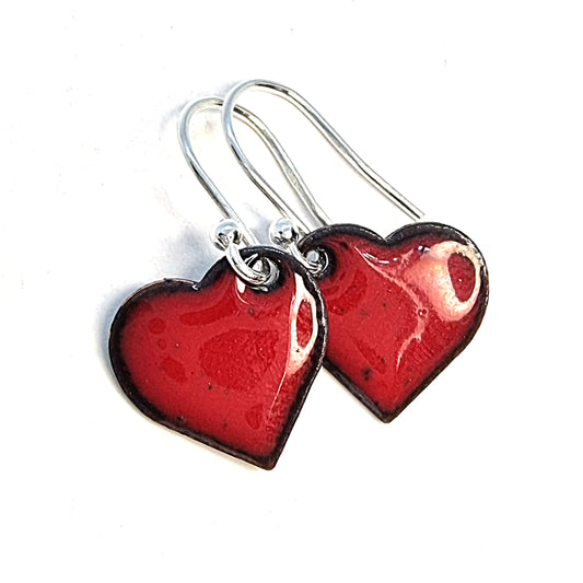 Red enamel heart drop earrings