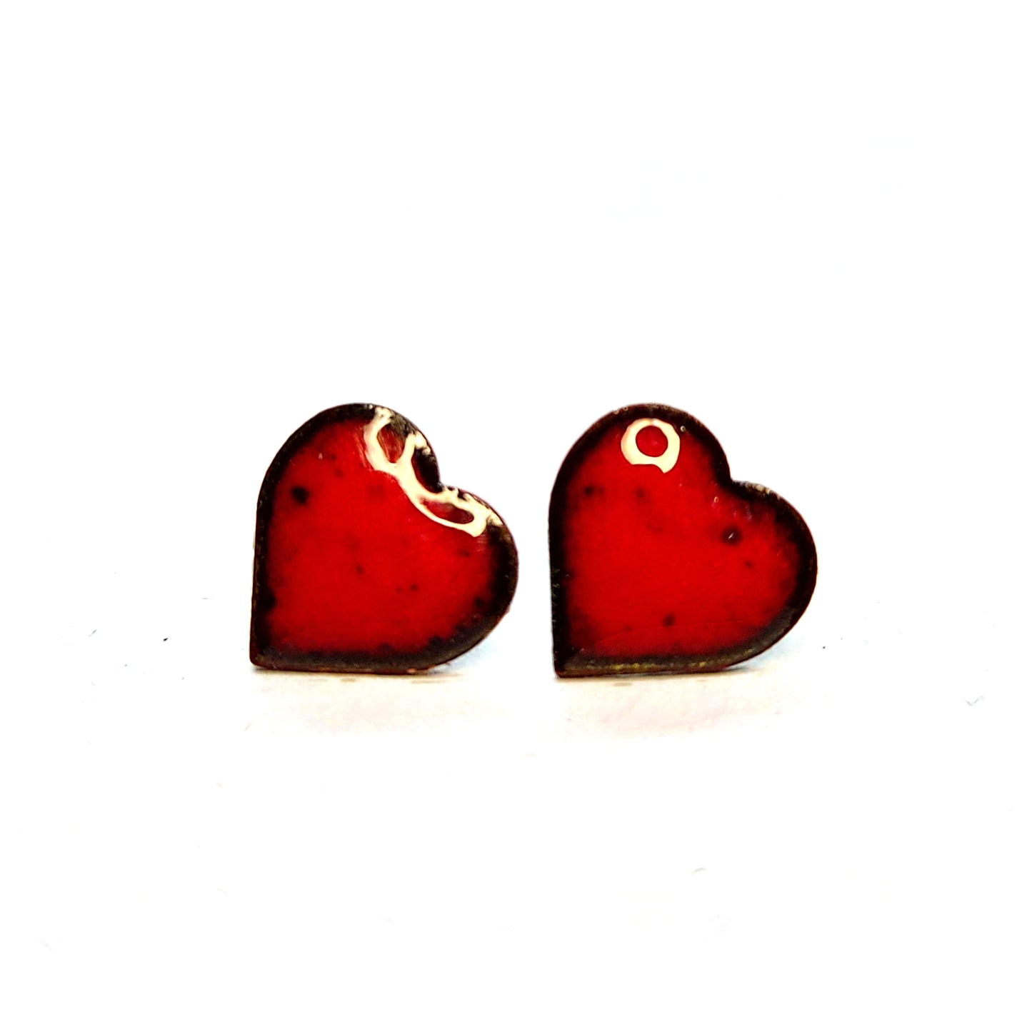 Red enamel heart stud earrings