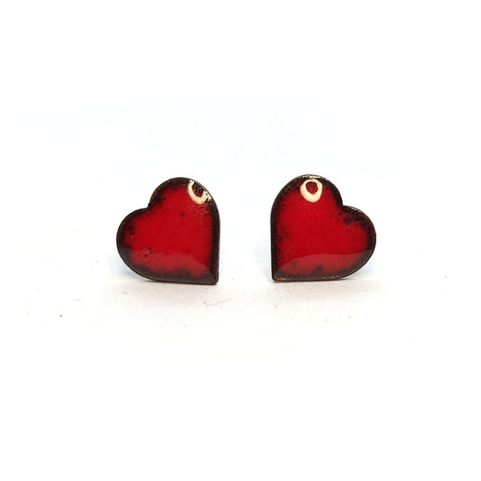 Red enamel heart stud earrings