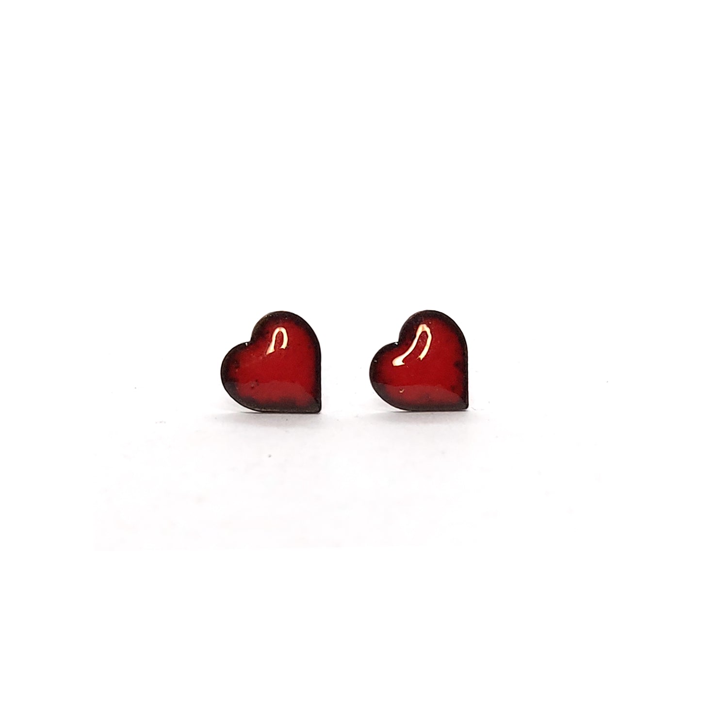 Red enamel heart stud earrings