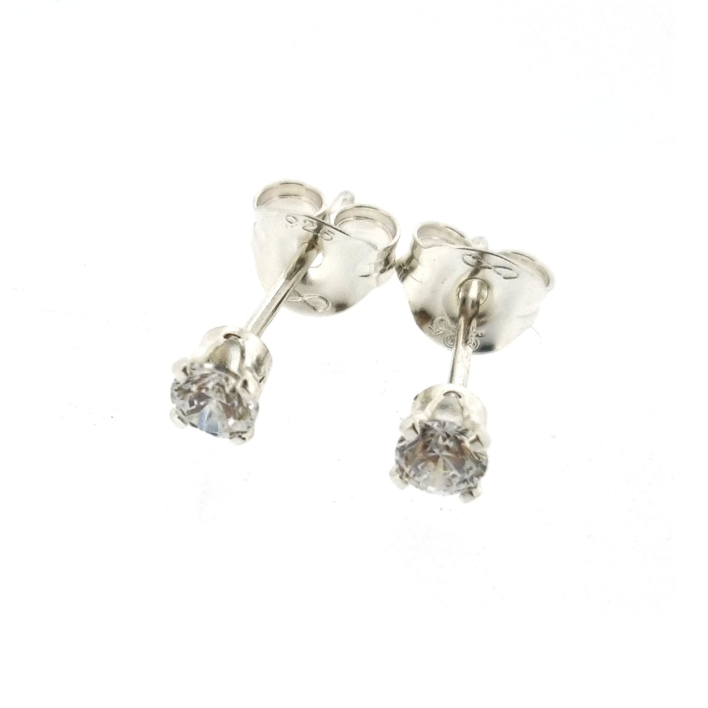 Silver 4 claw stud earrings with CZ gemstones - 3mm