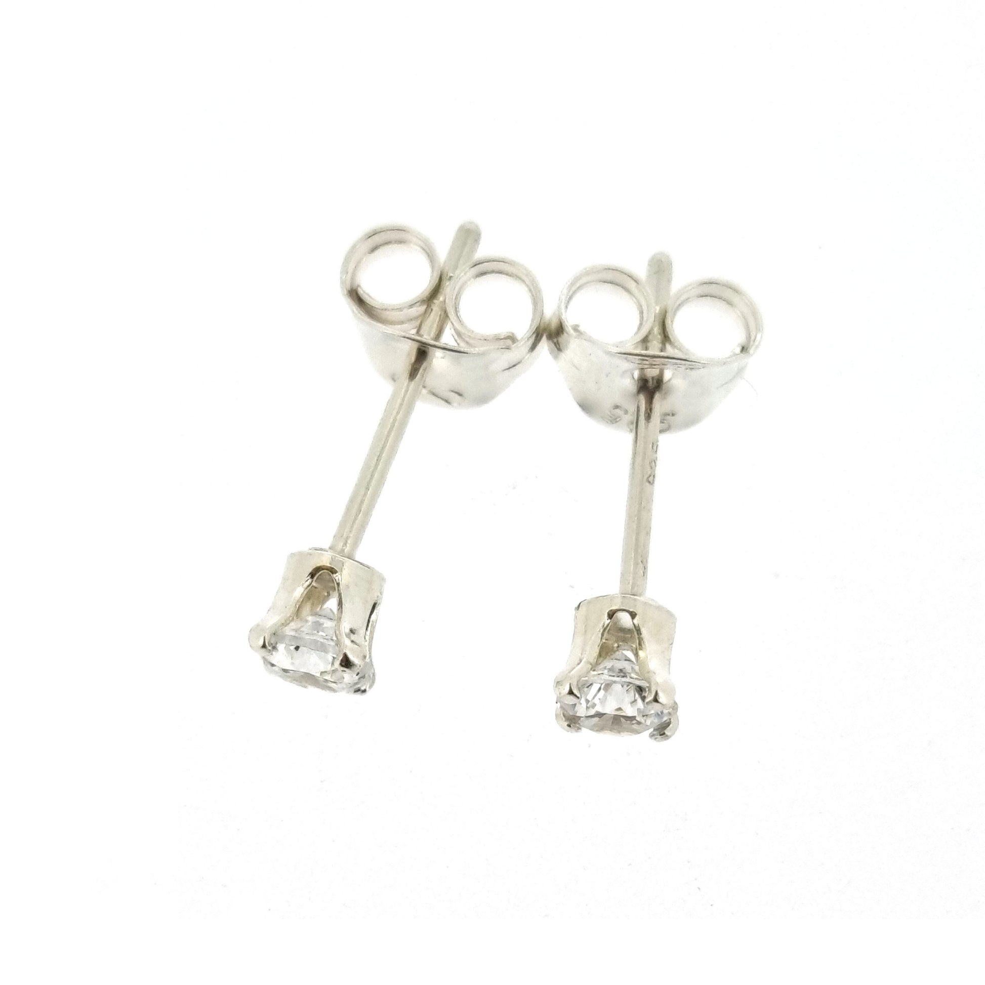 Silver 4 claw stud earrings with CZ gemstones - 3mm