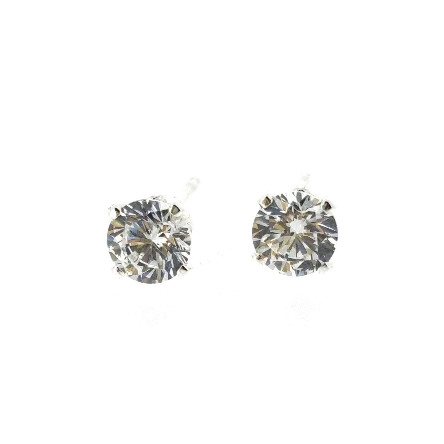 Silver 4 claw stud earrings with CZ gemstones - 4mm