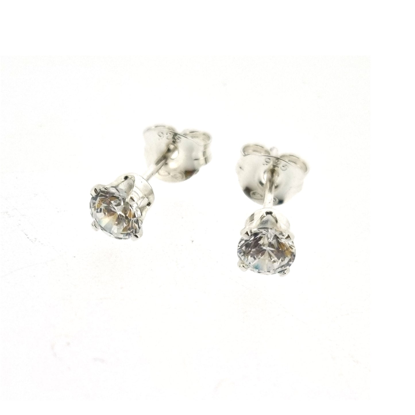 Silver 4 claw stud earrings with CZ gemstones - 4mm
