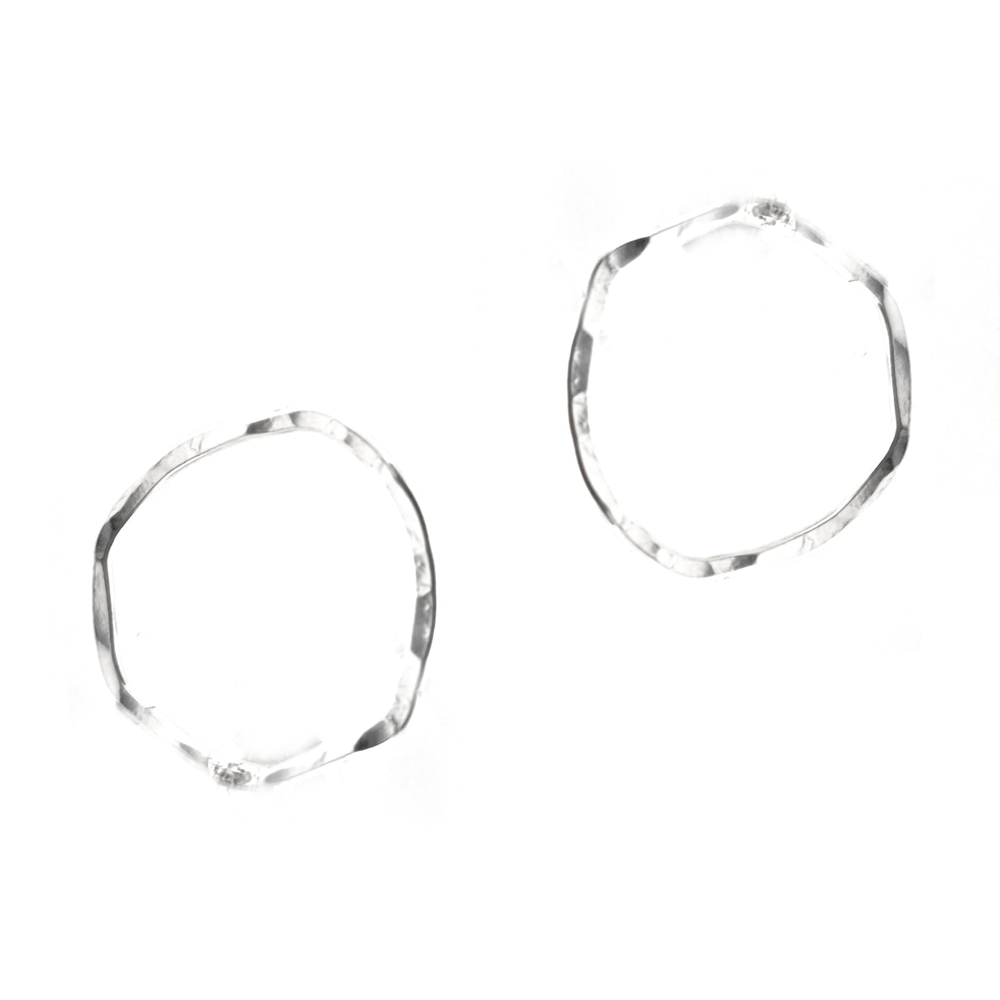 Silver open stud earrings of an organic rustic circle shape - large.