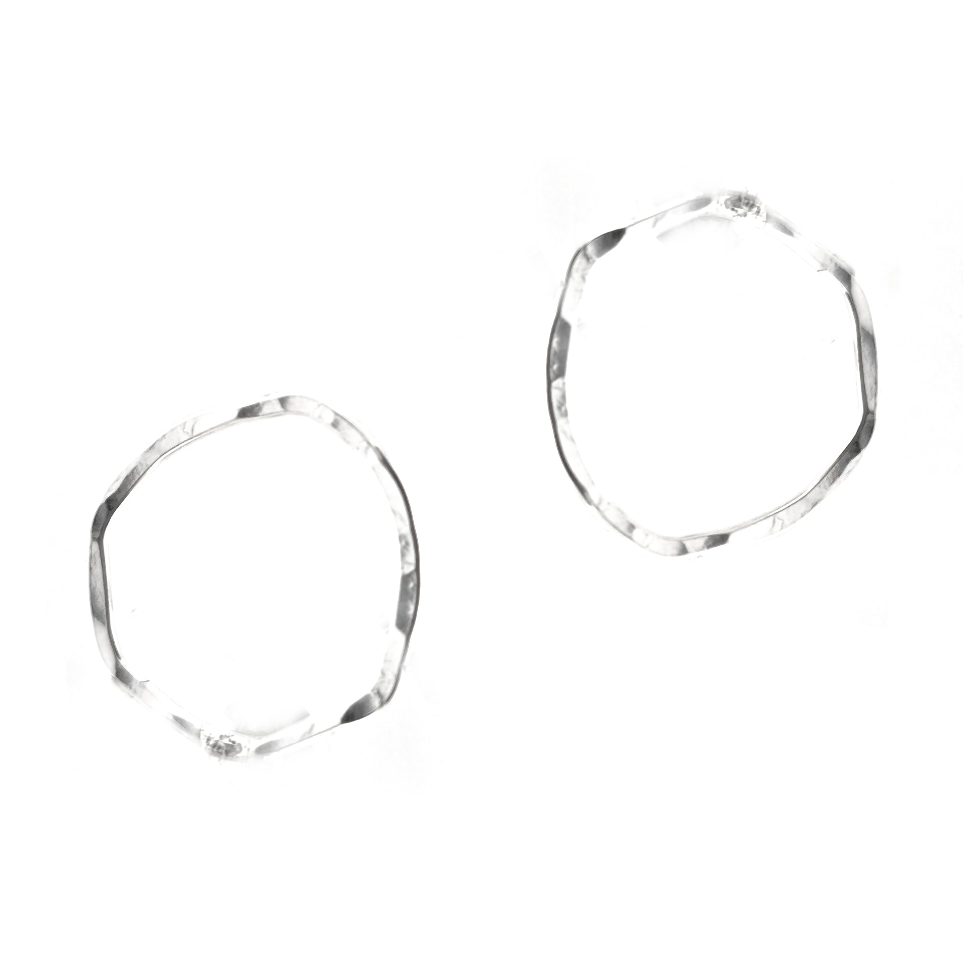 Silver open stud earrings of an organic rustic circle shape - large.