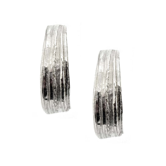 Silver line textured half hoop earrings.