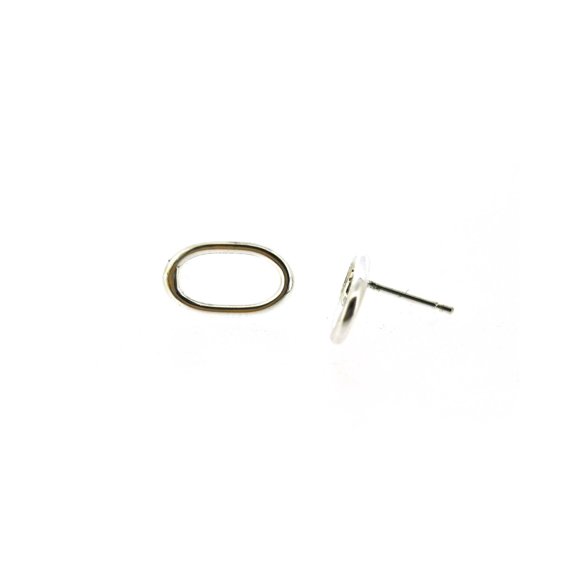 Silver open oblong stud earrings.