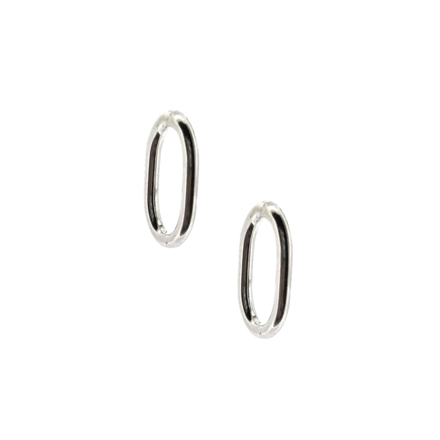 Silver open oblong stud earrings.