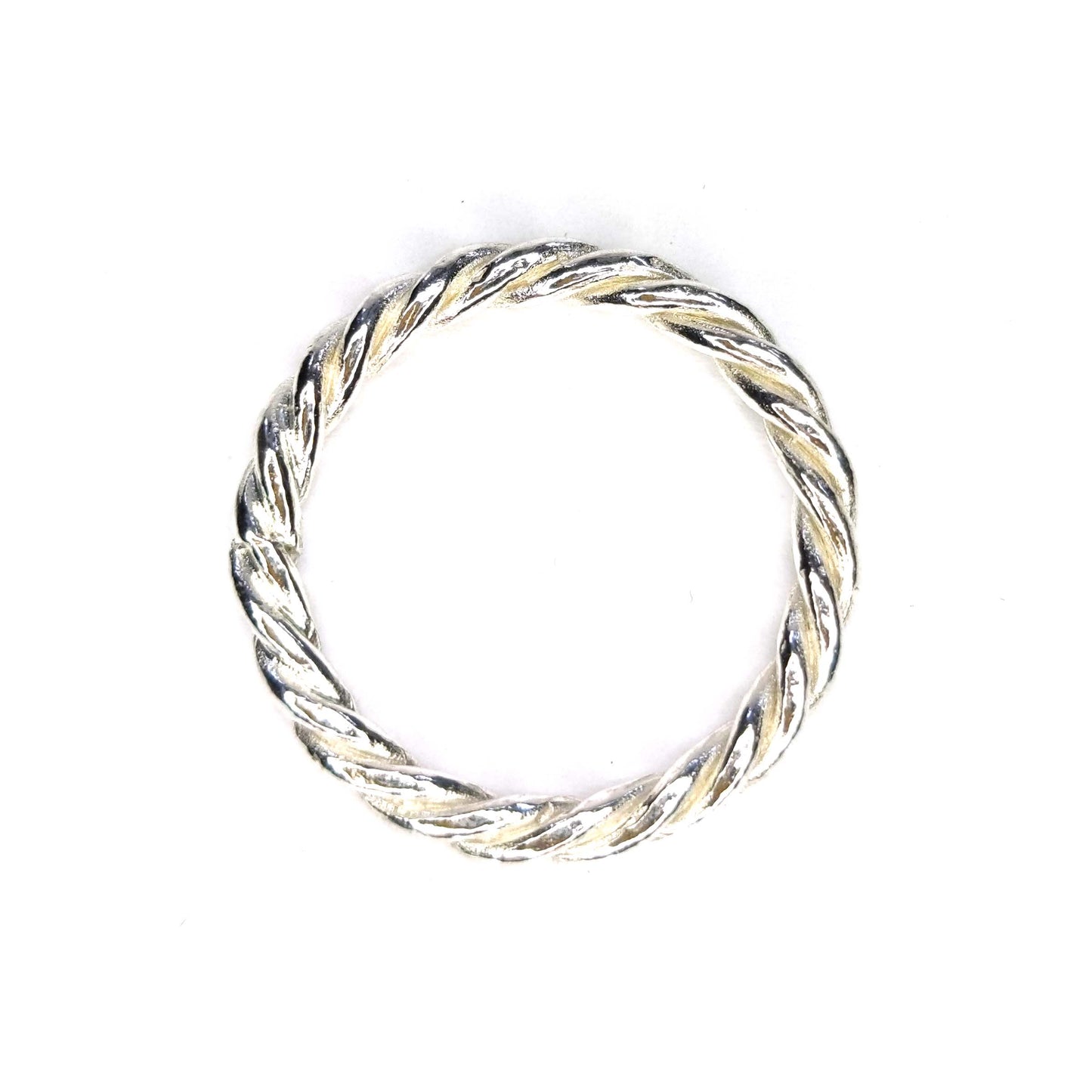 Silver twisted rope ring. Side view.