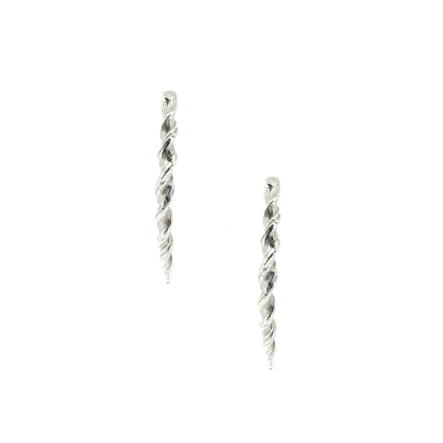 Silver twist curved drop earrings with post fitting.