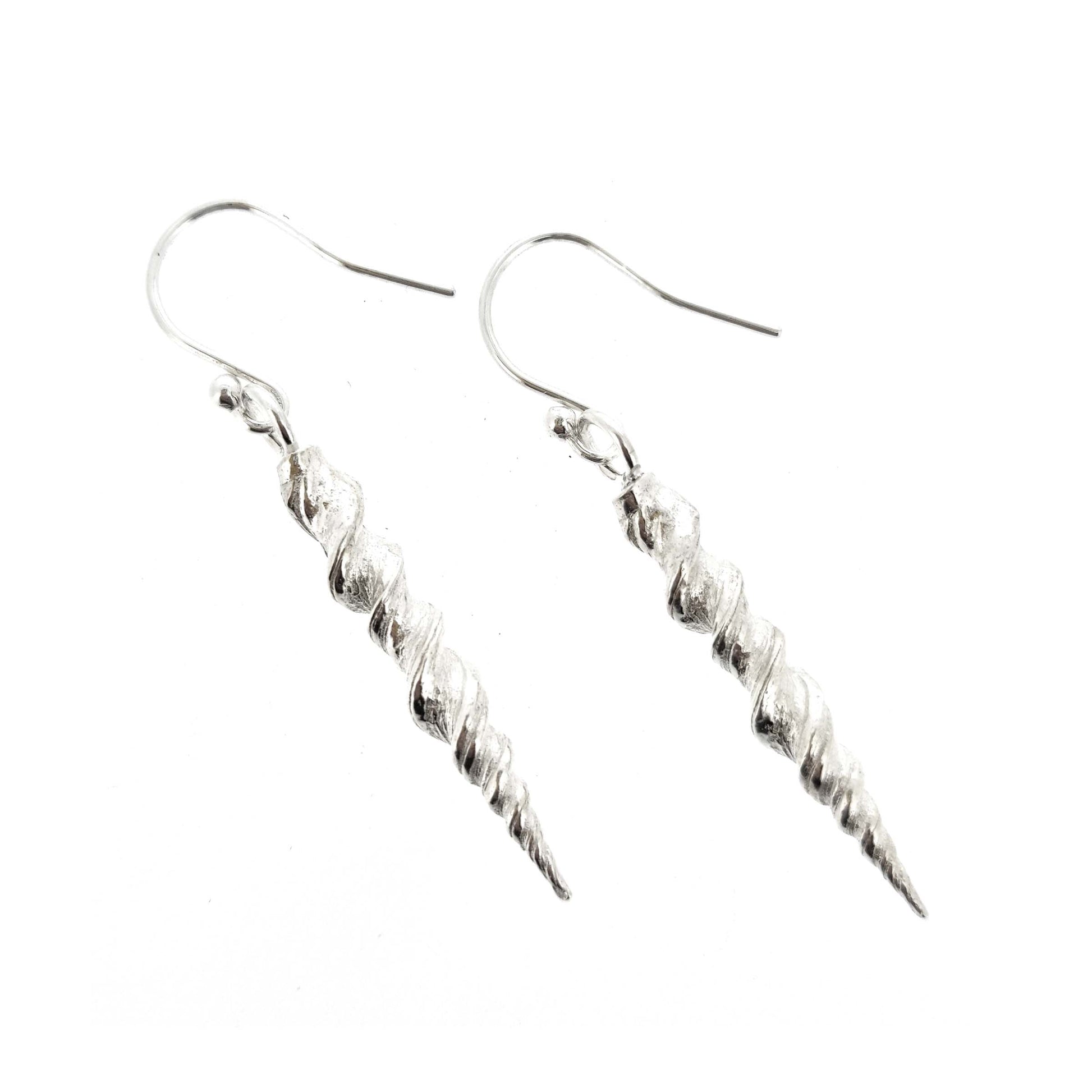 Silver twist drop earrings with rustic detail.