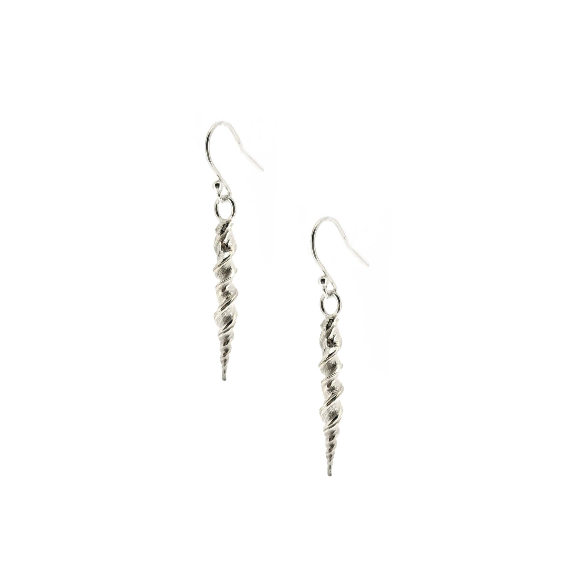 Silver twist drop earrings with rustic detail.