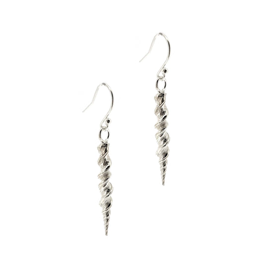 Silver twist drop earrings with rustic detail.