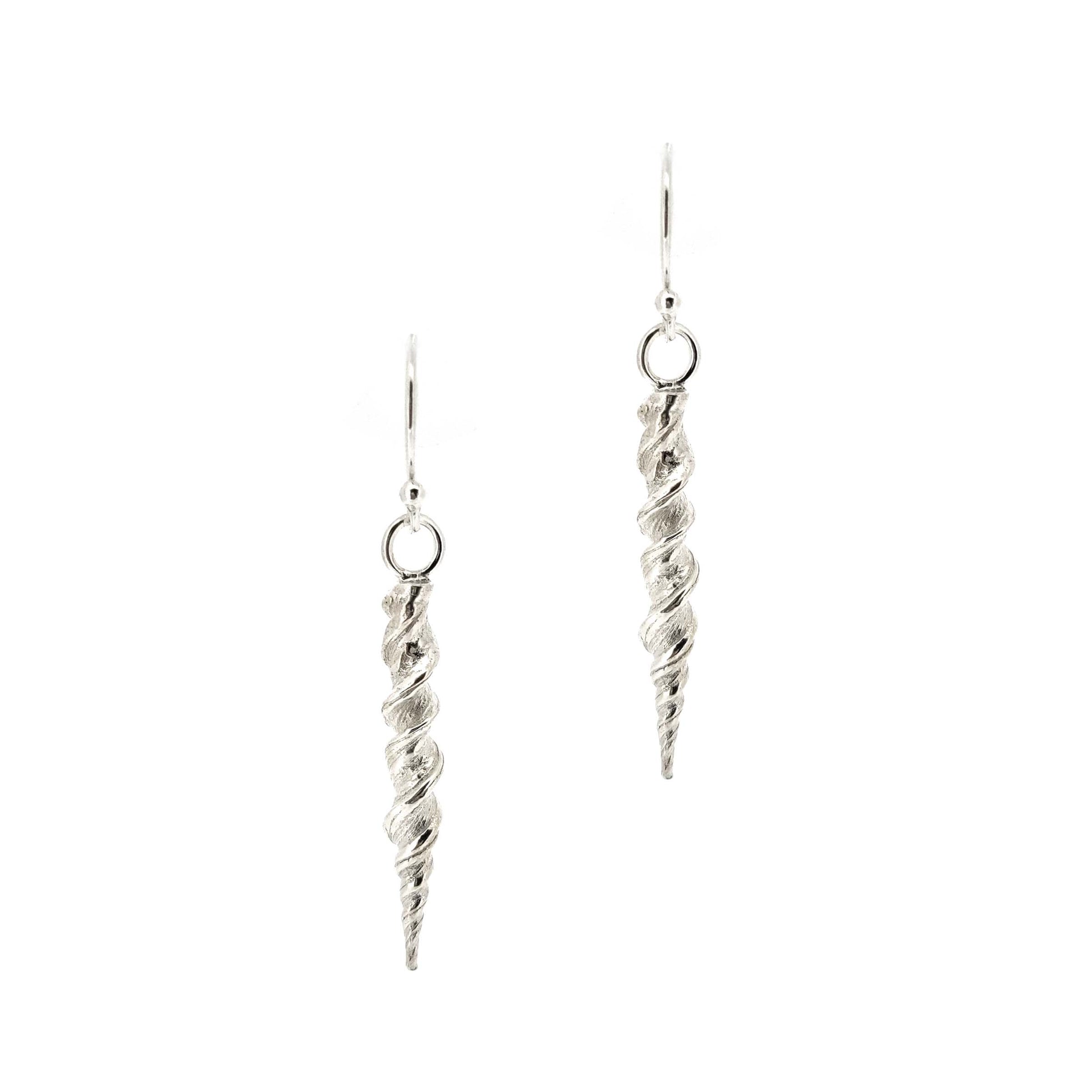 Silver twist drop earrings with rustic detail.