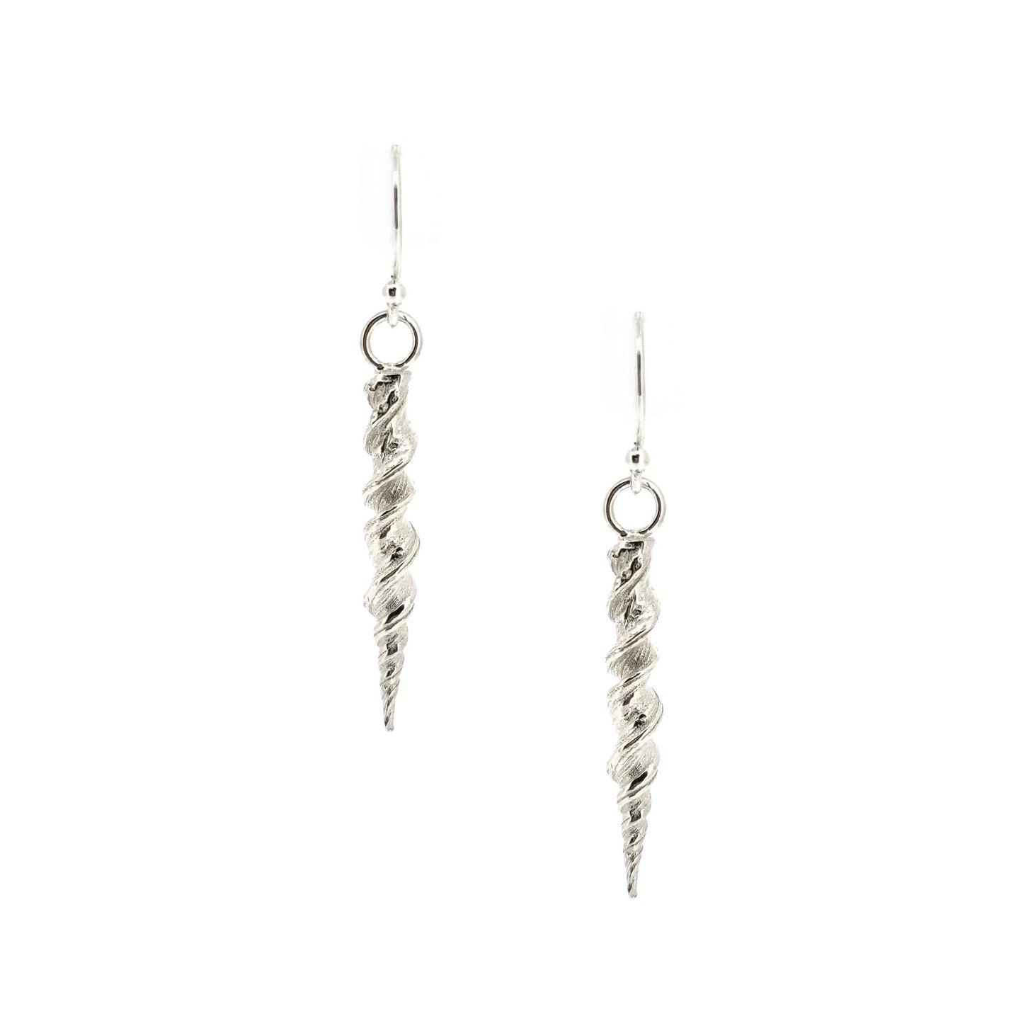 Silver twist drop earrings with rustic detail.