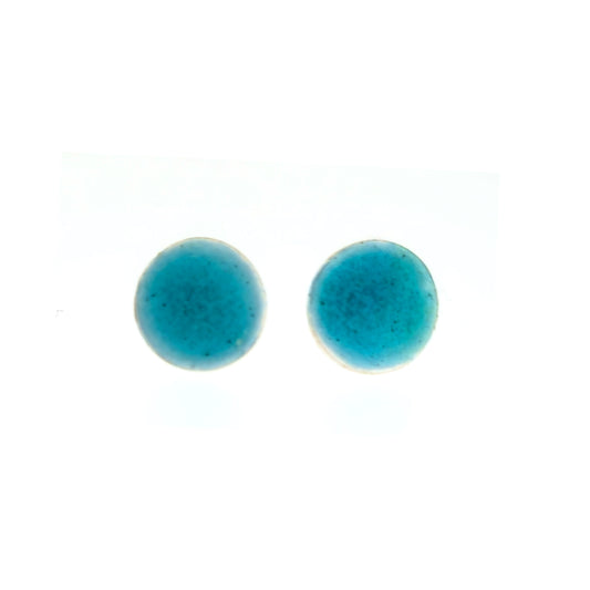 Silver round stud earrings with turquoise enamel.